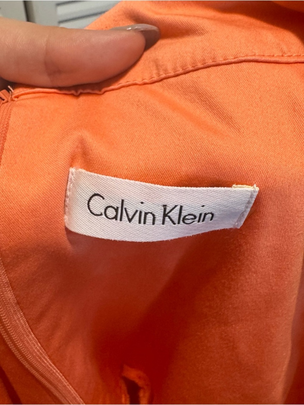 CALVIN KLEIN Ck Peach Sleeveless Cotton  Blend Halter Top Zip Up Dress Size M - Picture 7 of 8